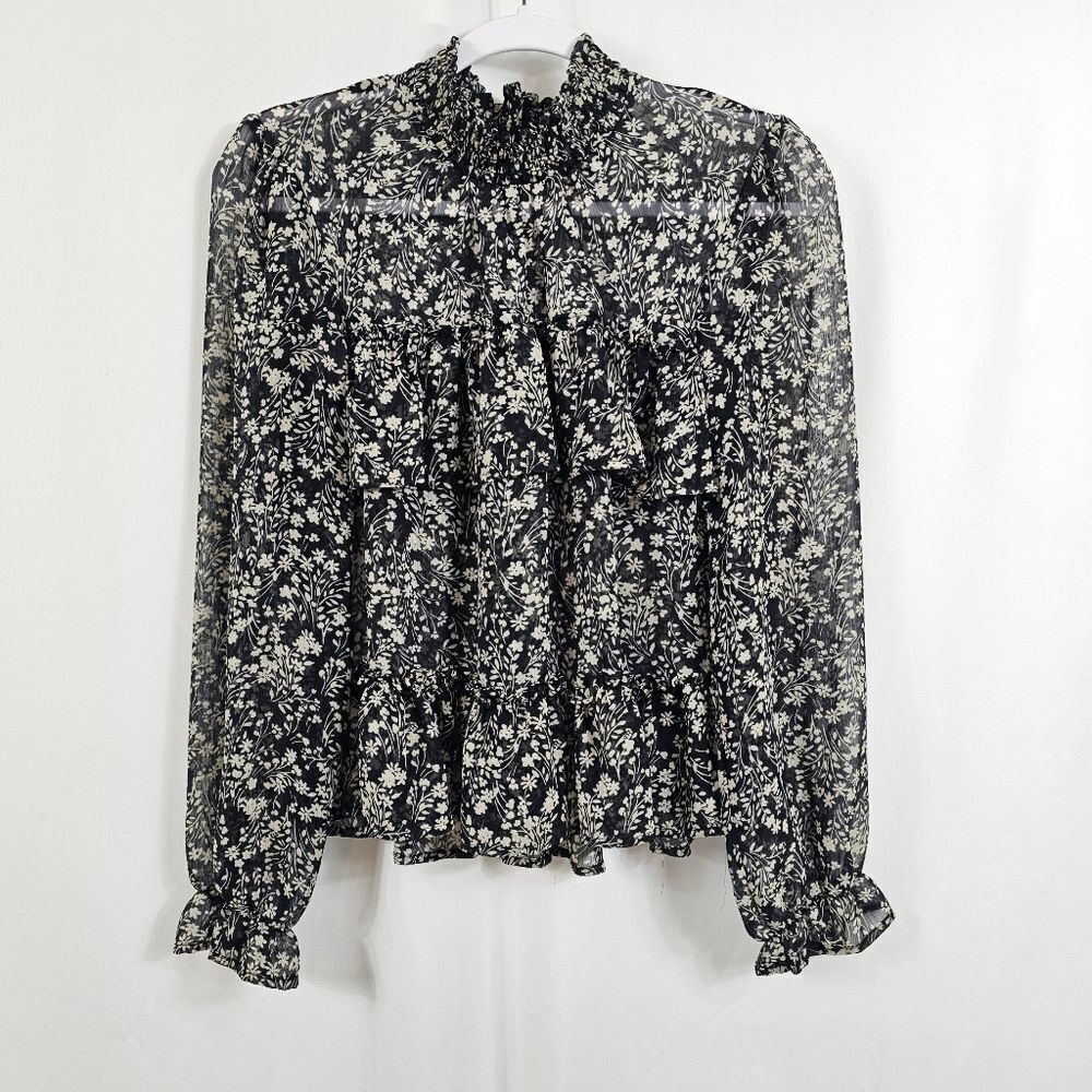Lulus Simple Serenity Black Floral Print Ruffled Top in Black - Size S